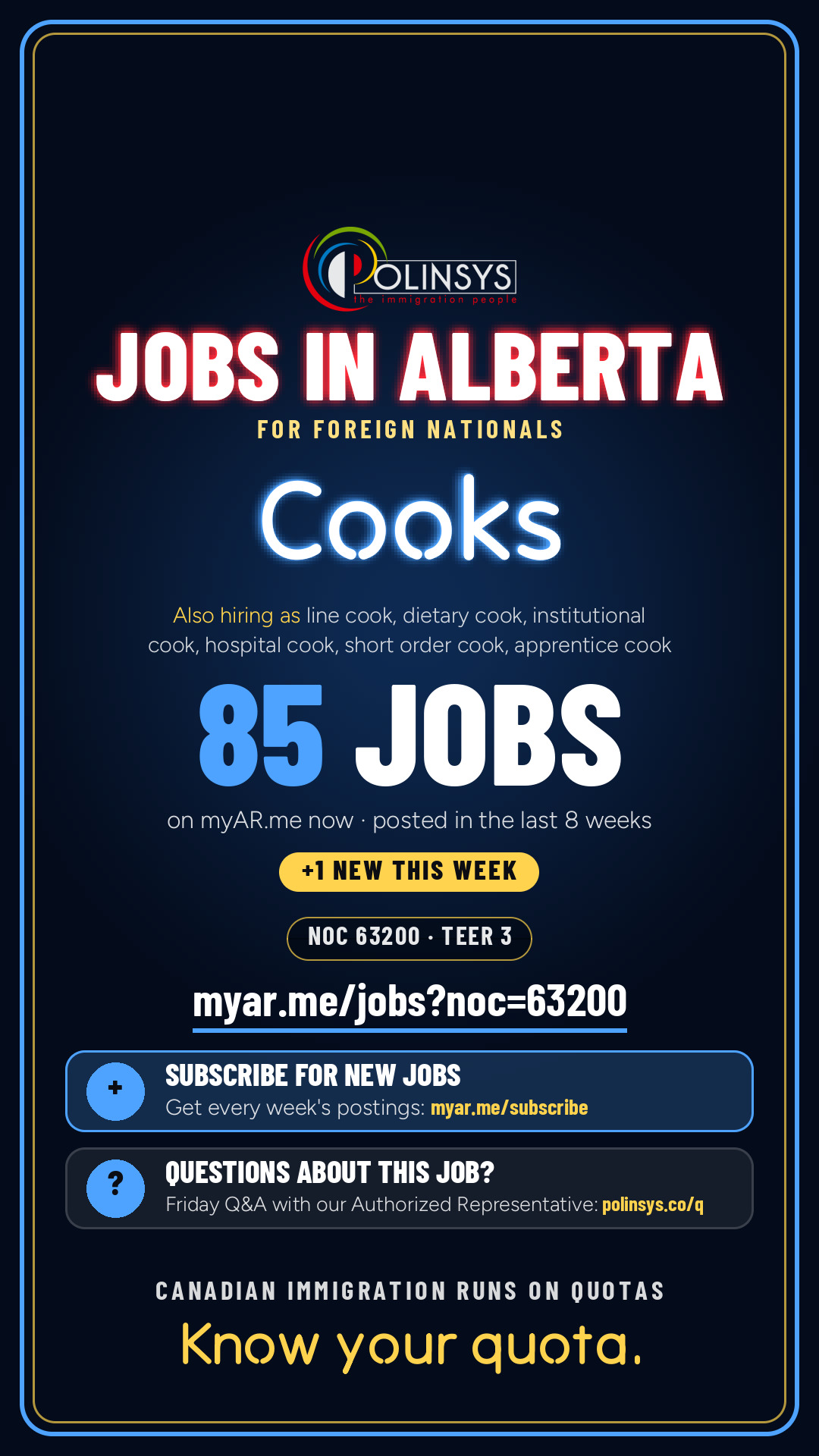 Job card: Cooks (NOC 63200) — 85 jobs on myAR.me