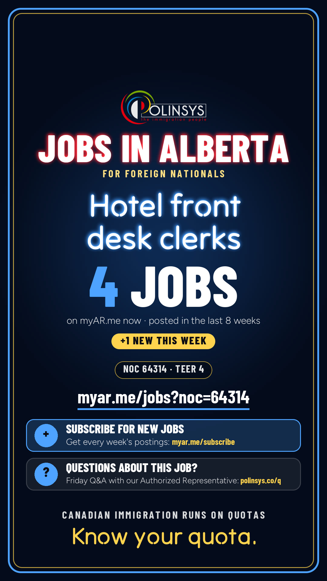 Job card: Hotel front desk clerks (NOC 64314) — 4 jobs on myAR.me