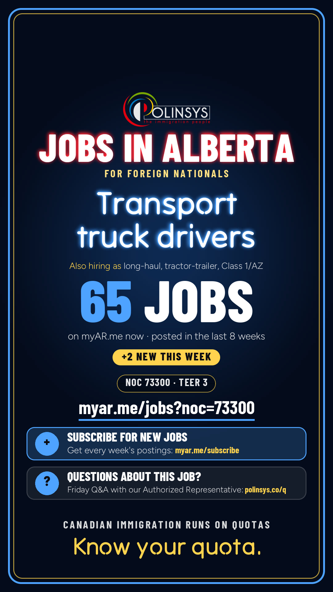 Job card: Transport truck drivers (NOC 73300) — 65 jobs on myAR.me