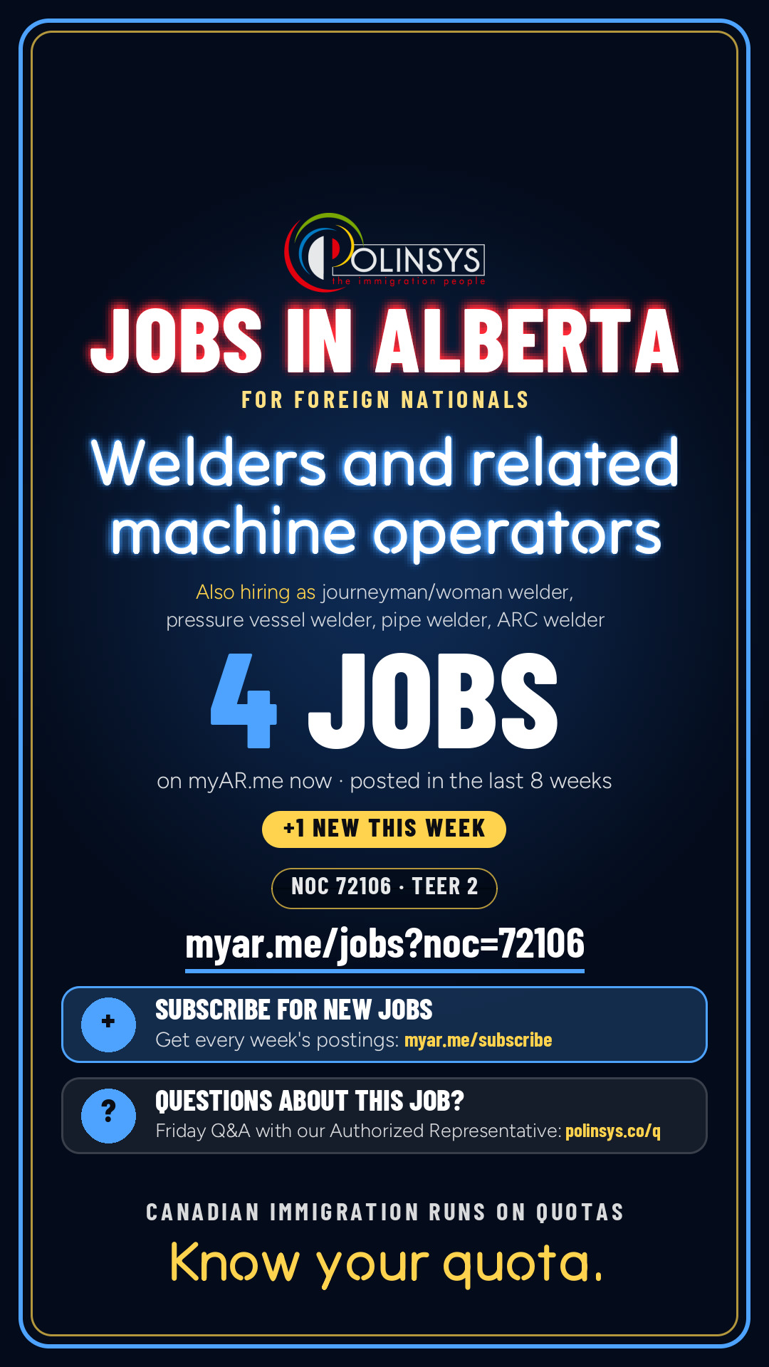 Job card: Welders and related machine operators (NOC 72106) — 4 jobs on myAR.me