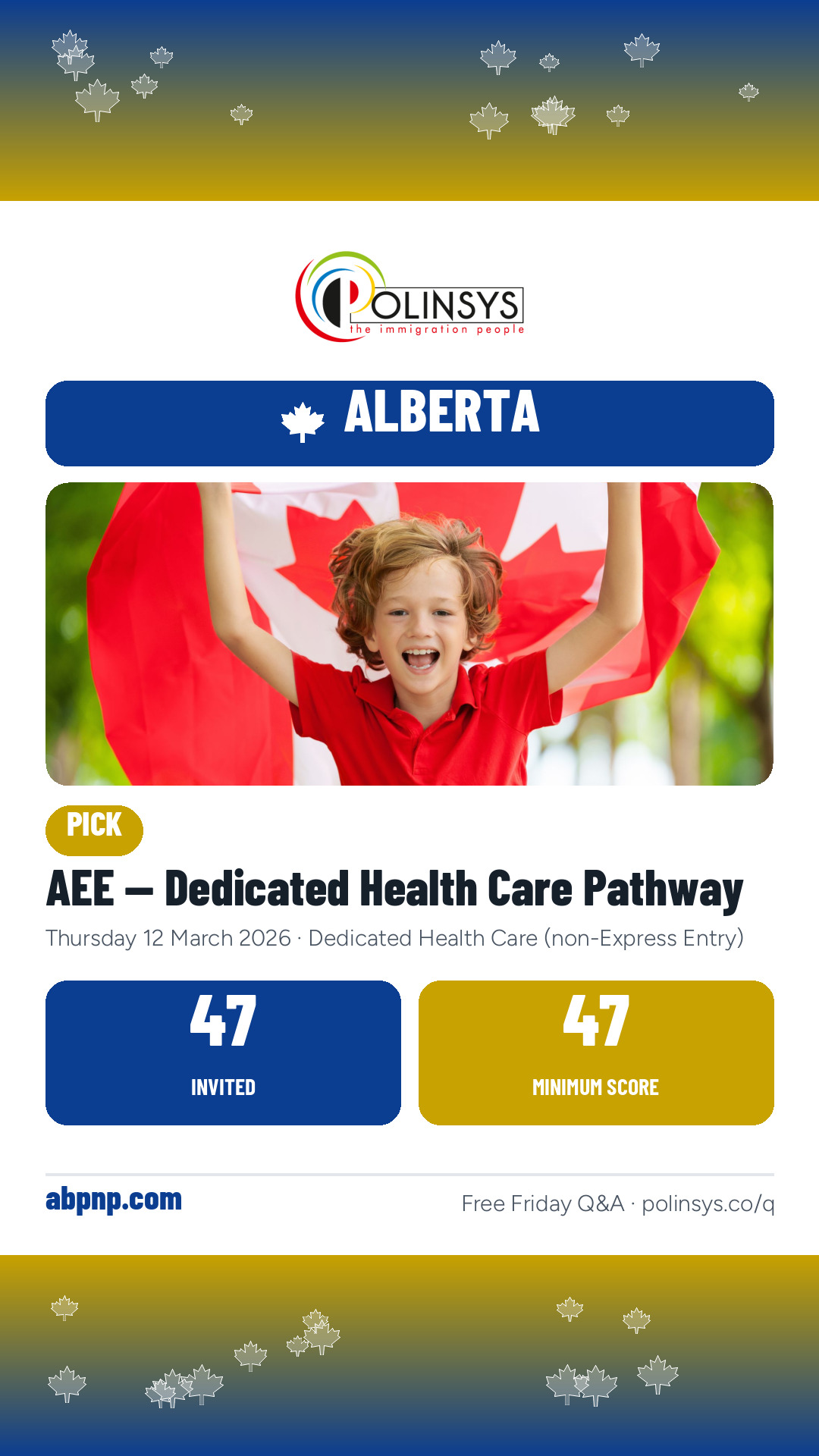 AEE — Dedicated Health Care Pathway — 47 invitations, minimum score 47, 12 March 2026