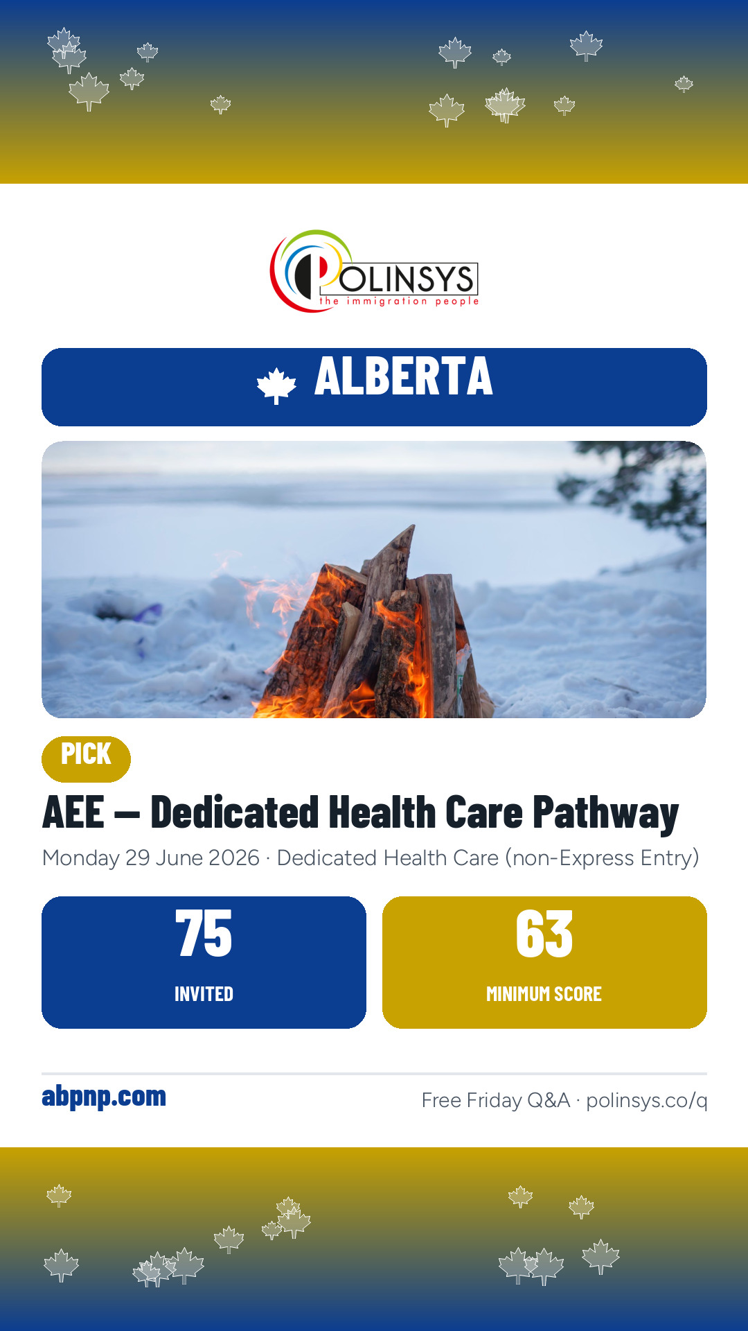 AEE — Dedicated Health Care Pathway — 75 invitations, minimum score 63, 29 June 2026