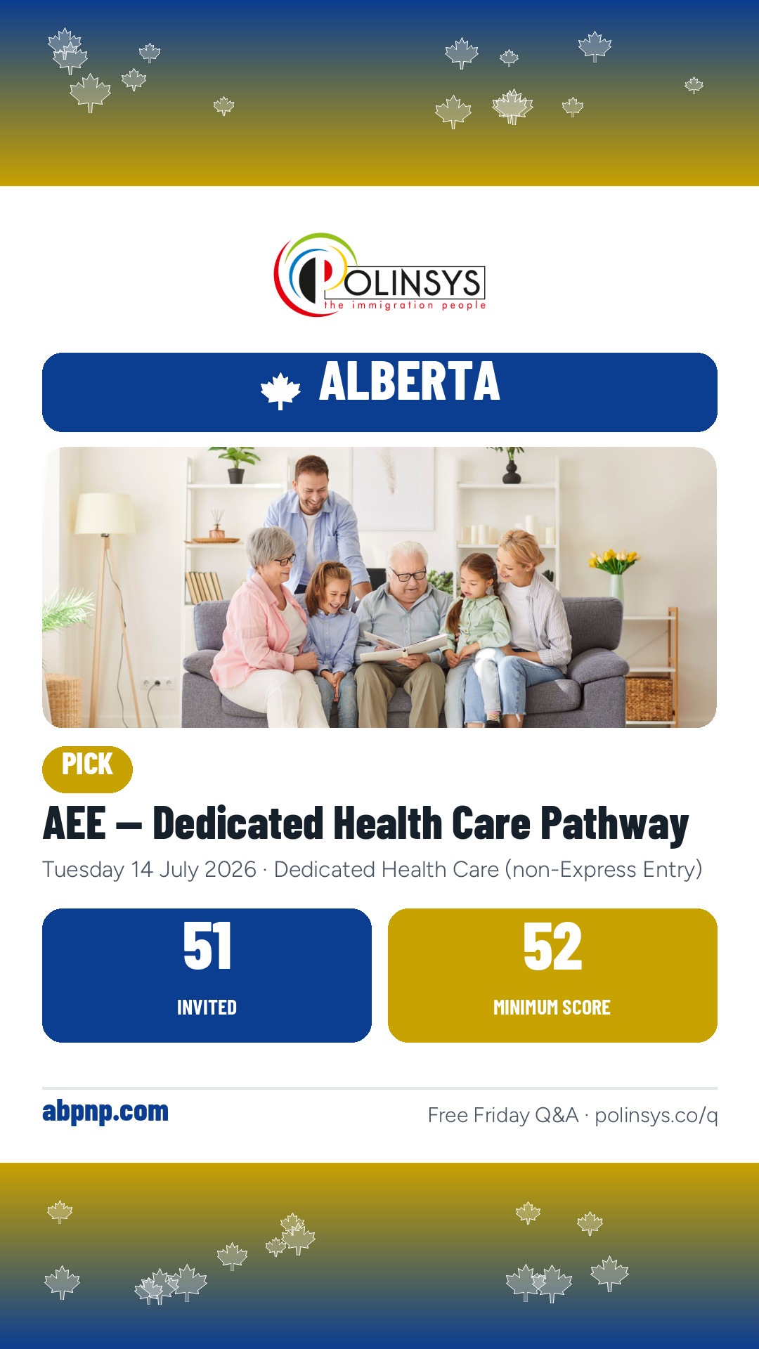 AEE — Dedicated Health Care Pathway — 51 invitations, minimum score 52, 14 July 2026
