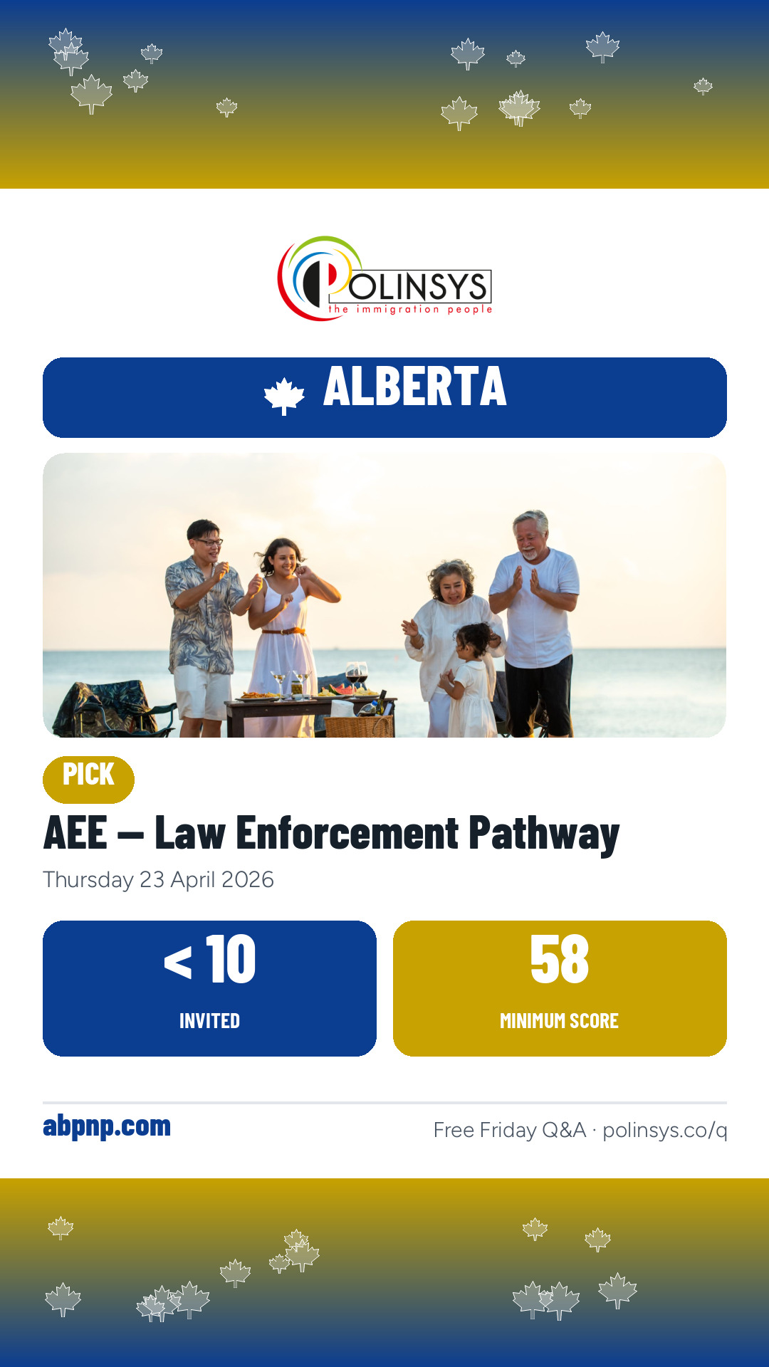 AEE — Law Enforcement Pathway — fewer than 10 invitations, minimum score 58, 23 April 2026