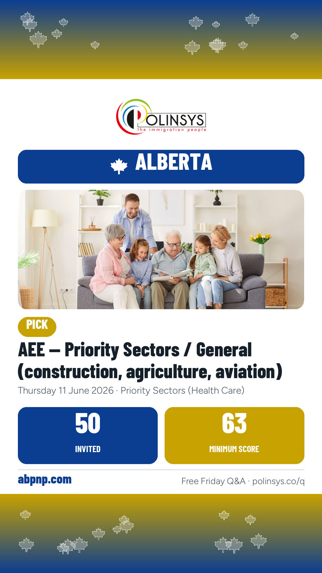 AEE — Priority Sectors / General (construction, agriculture, aviation) — 50 invitations, minimum score 63, 11 June 2026