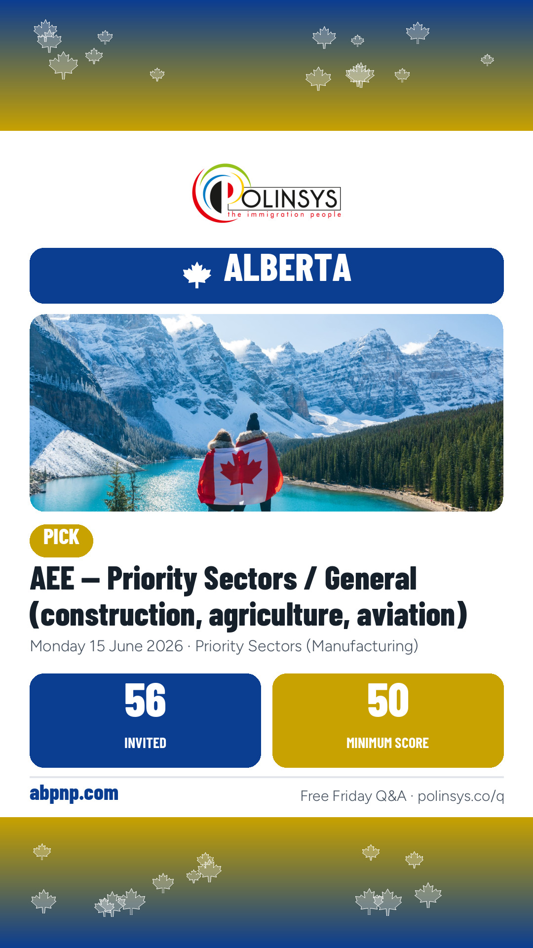 AEE — Priority Sectors / General (construction, agriculture, aviation) — 56 invitations, minimum score 50, 15 June 2026