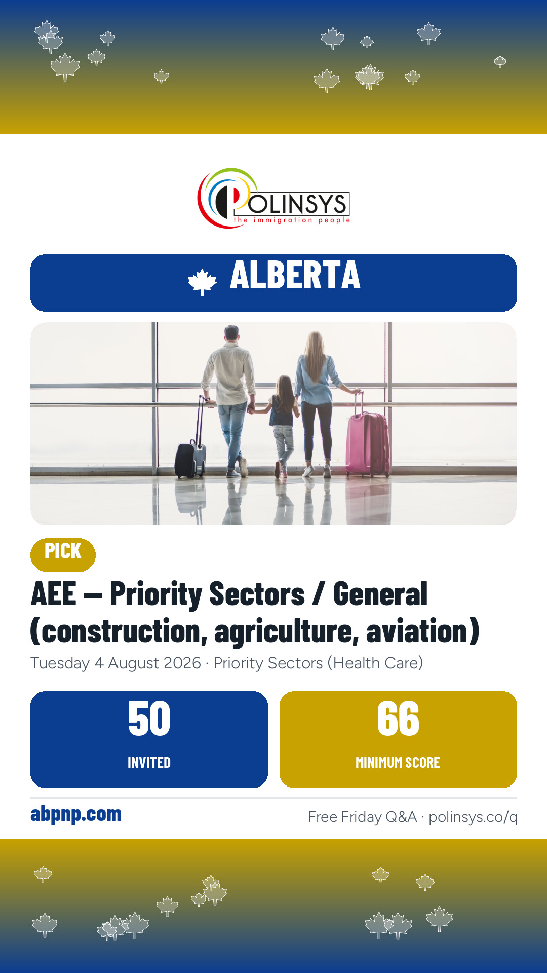 AEE — Priority Sectors / General (construction, agriculture, aviation) — 50 invitations, minimum score 66, 4 August 2026