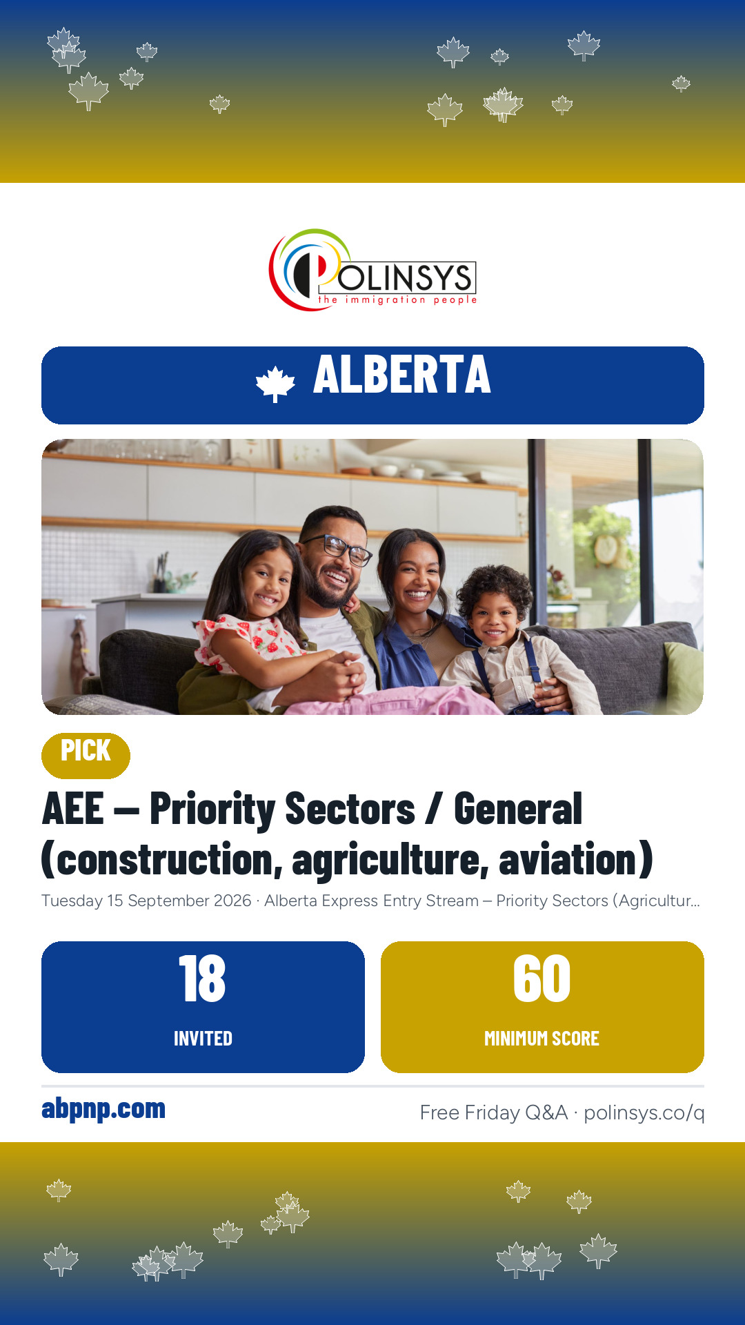 AEE — Priority Sectors / General (construction, agriculture, aviation) — 18 invitations, minimum score 60, 15 September 2026