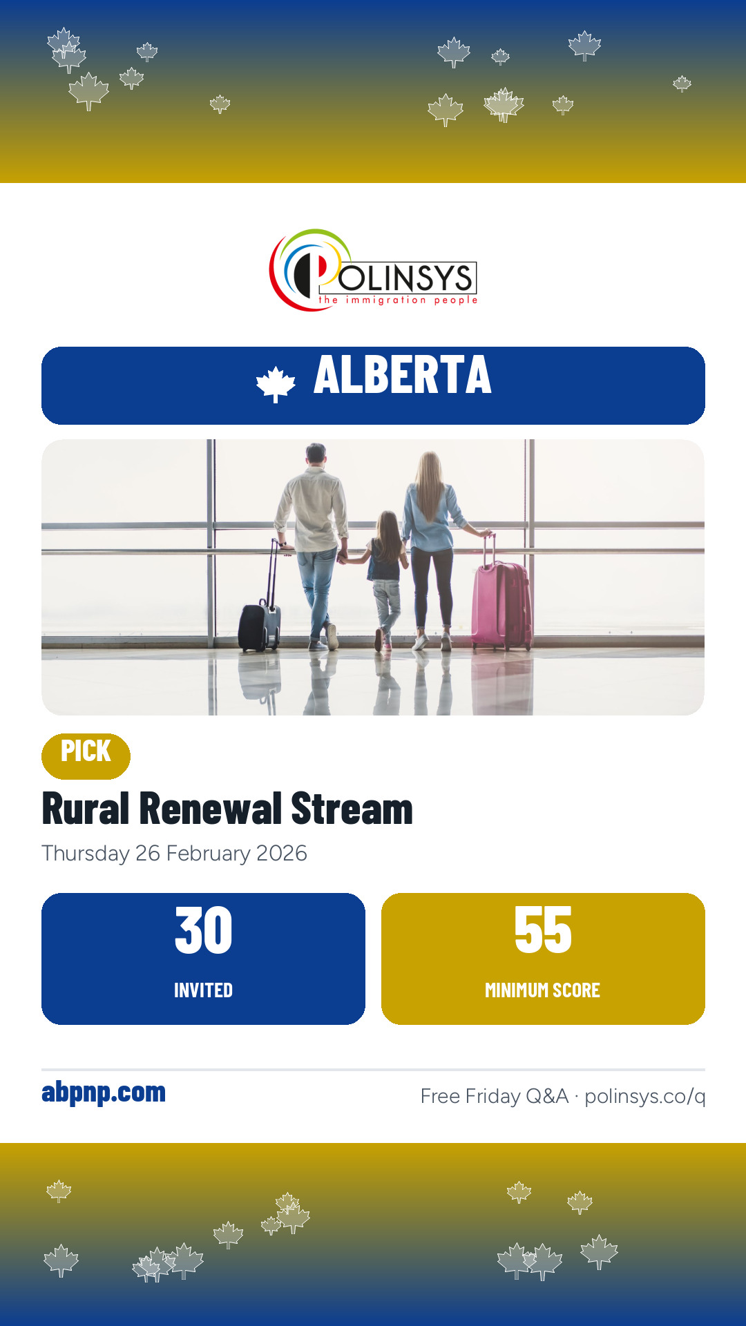 Rural Renewal Stream — 30 invitations, minimum score 55, 26 February 2026